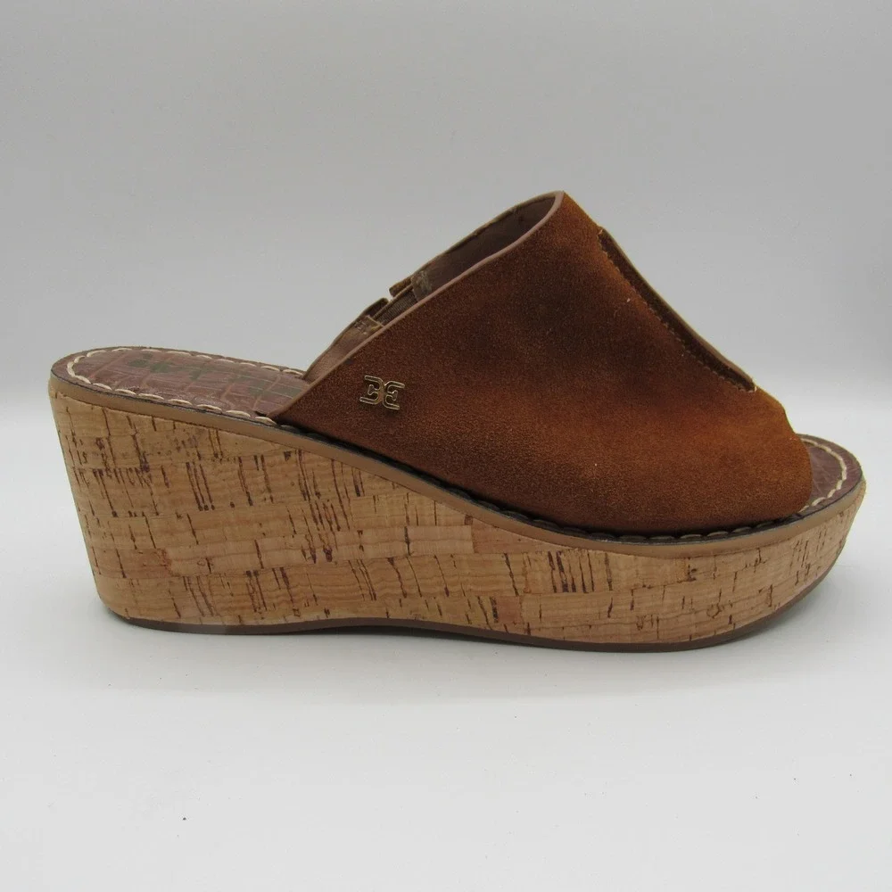Sam Edelman Ranger Wedge Sandals Women's 6.5M Brown Suede Cork Platform